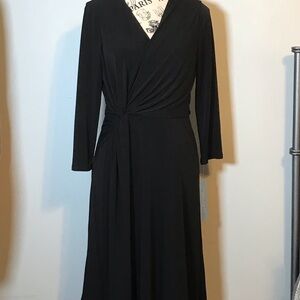 🩵NWT🩵 LONDON TIMES PETITES FIT & FLARE FAUX WRAP V-NECK BLACK DRESS SZ 8P
